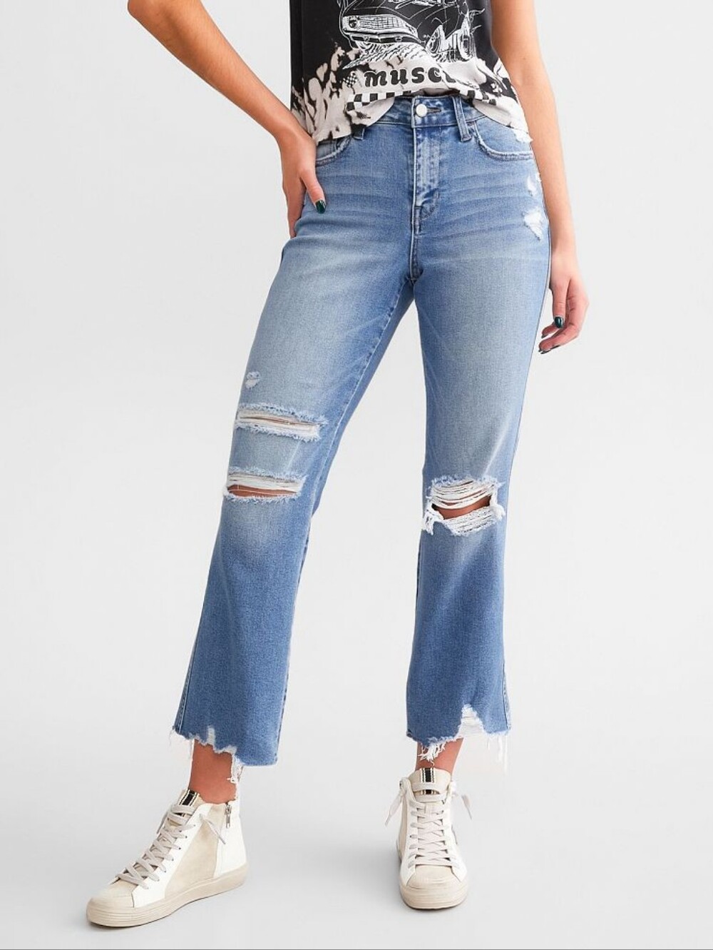 Flying Monkey Distressed Light Blue Flare Jeans